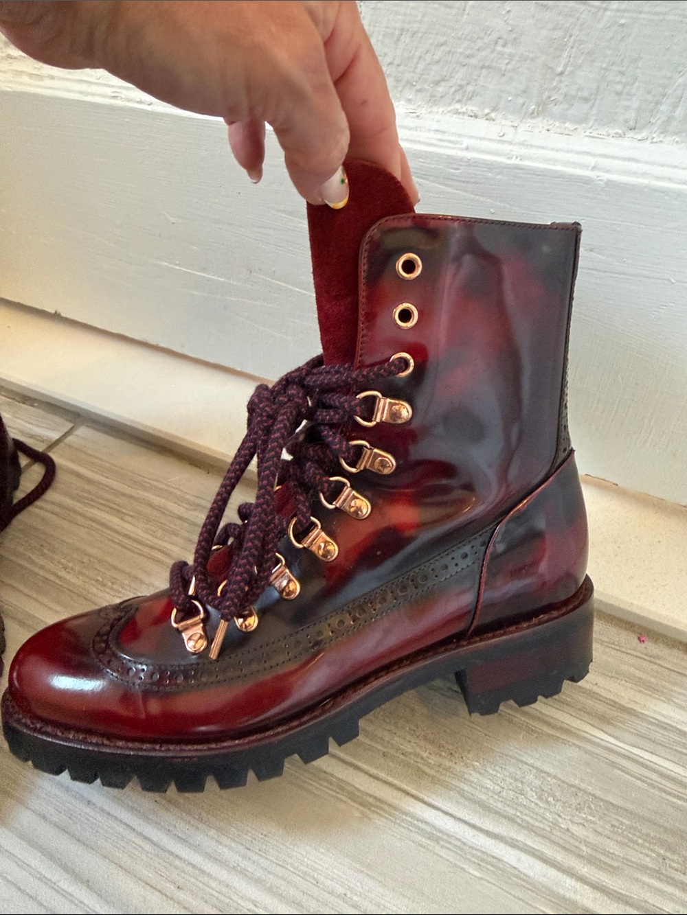 Office of Angela Scott Burgundy Lace-Up Women's Brogue Boots - Picture 8 of 10